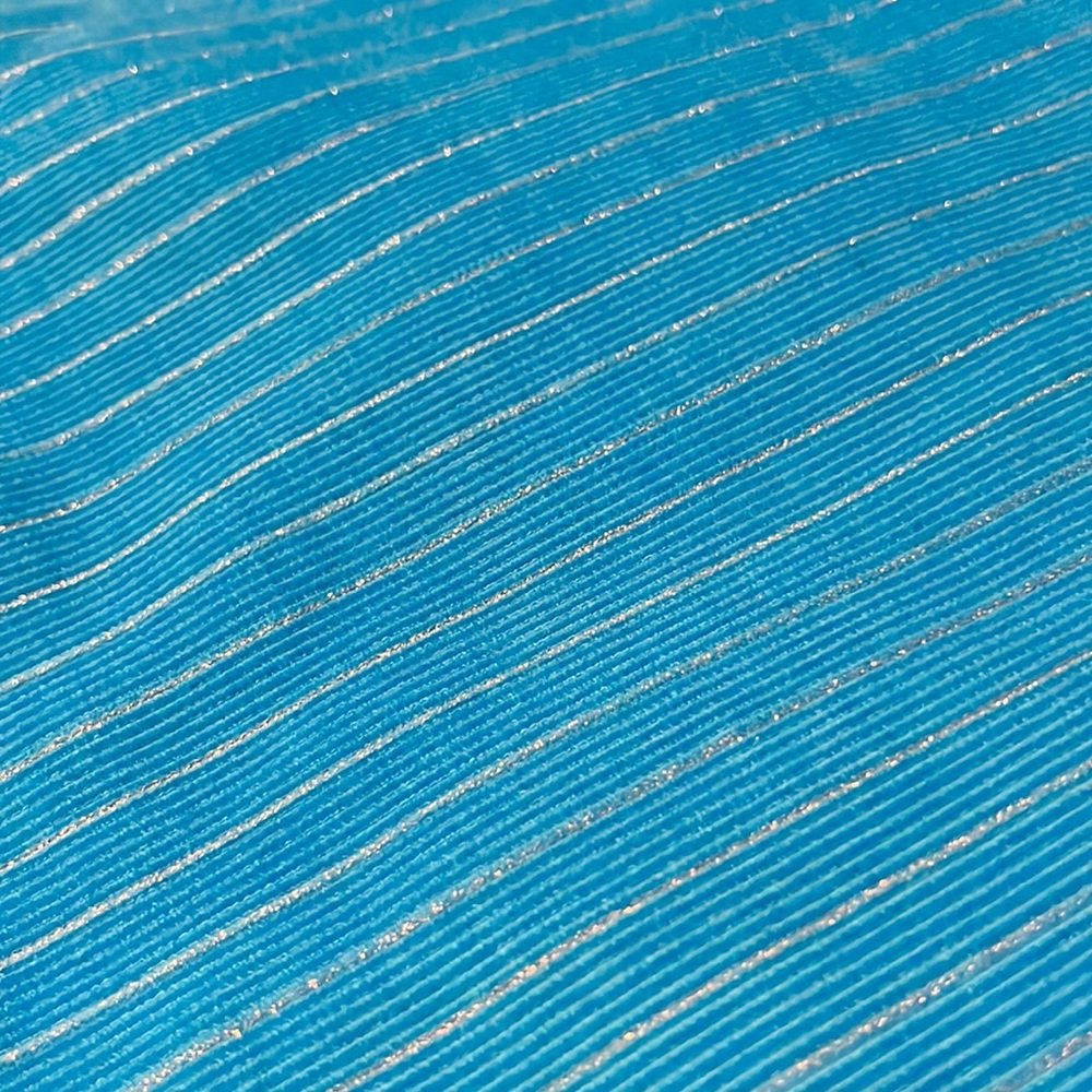 42”x 52” bright blue small wale corduroy with silver metallic stripes